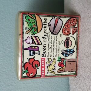 Rubber Stamp Buon Appetite Set •9 Cullinary/Food Wooden Rubber Stamps• HERO ARTS
